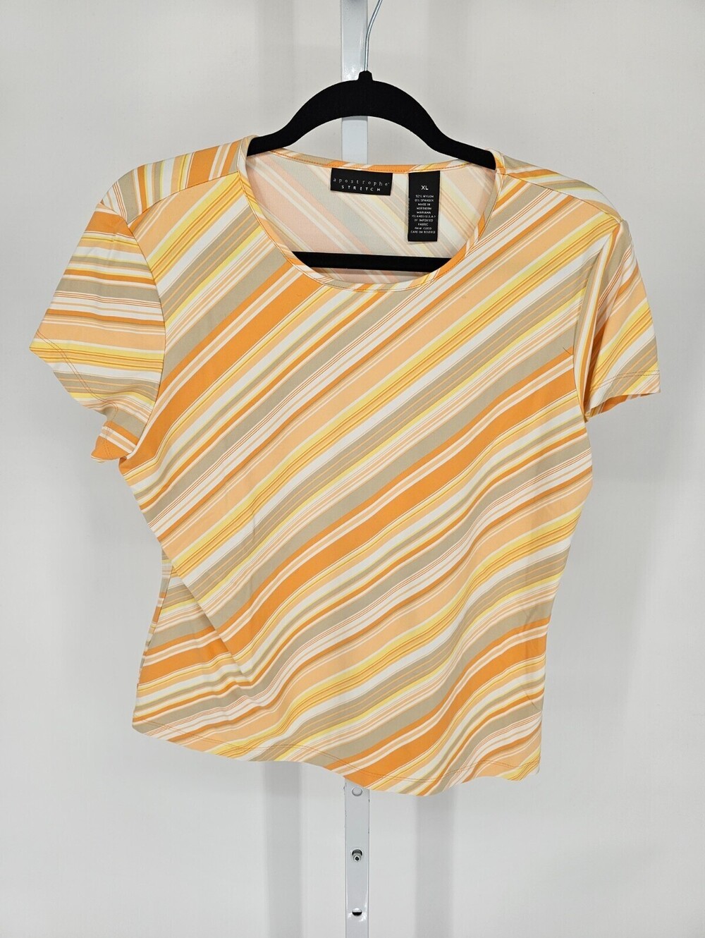 Vintage Y2K Apostrophe Womens Sz XL Short Sleeve Blouse Pastel Orange Striped